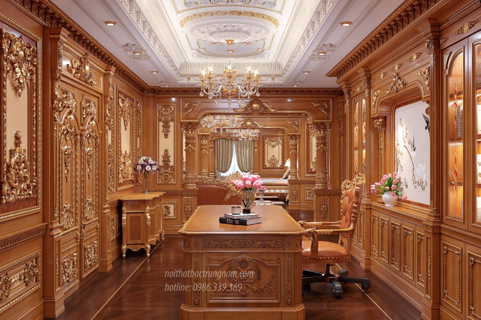 Ghế làm việc cổ điên kết hợp tay vịn và chân xoay 
