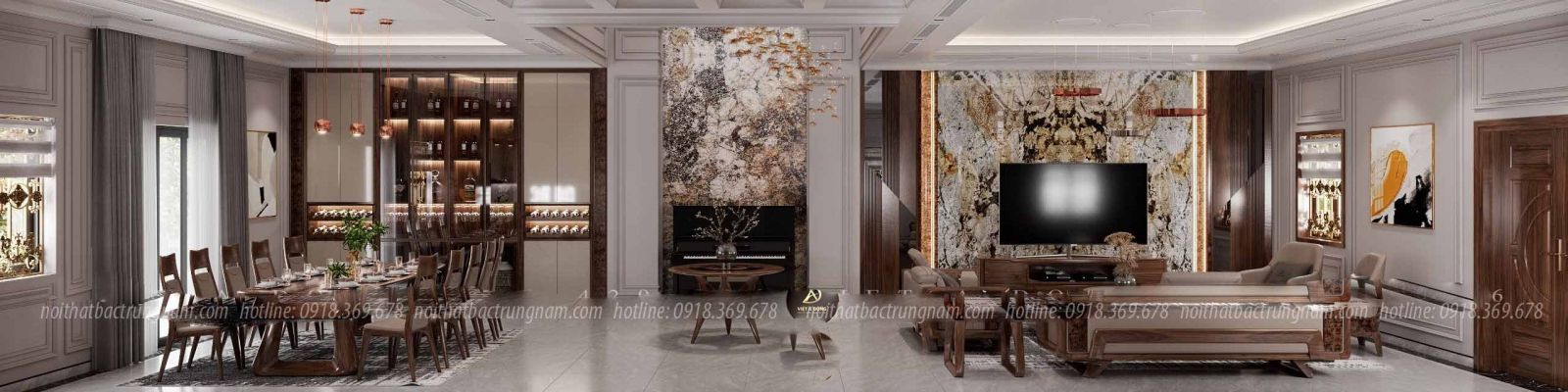 Thi công nội thất tân cổ điển gỗ óc chó CityLand Gò Vấp