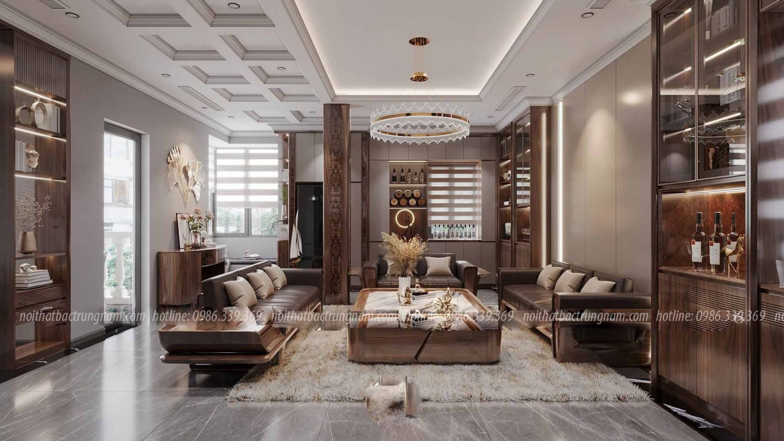 Thi công nội thất tân cổ điển gỗ óc chó CityLand Gò Vấp