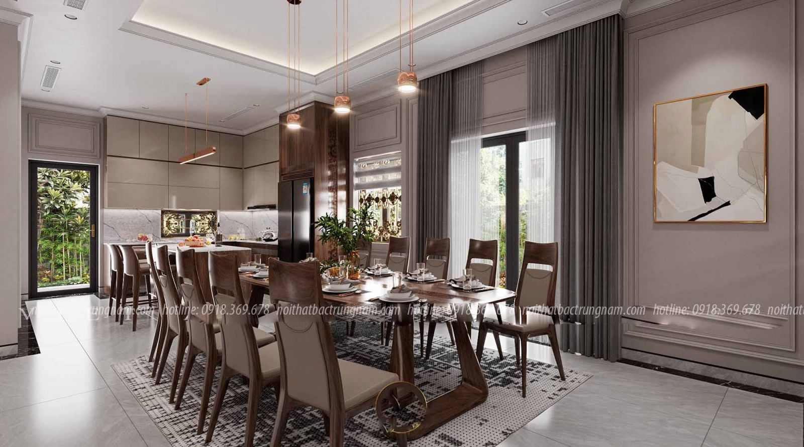 Thi công nội thất tân cổ điển gỗ óc chó CityLand Gò Vấp