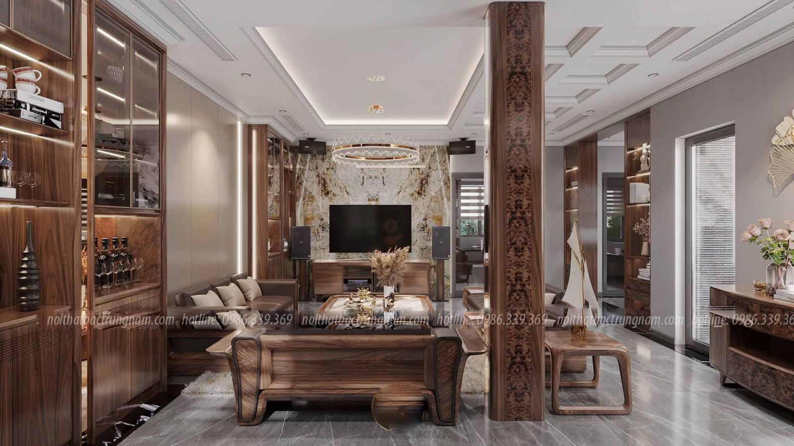 Thi công nội thất tân cổ điển gỗ óc chó CityLand Gò Vấp