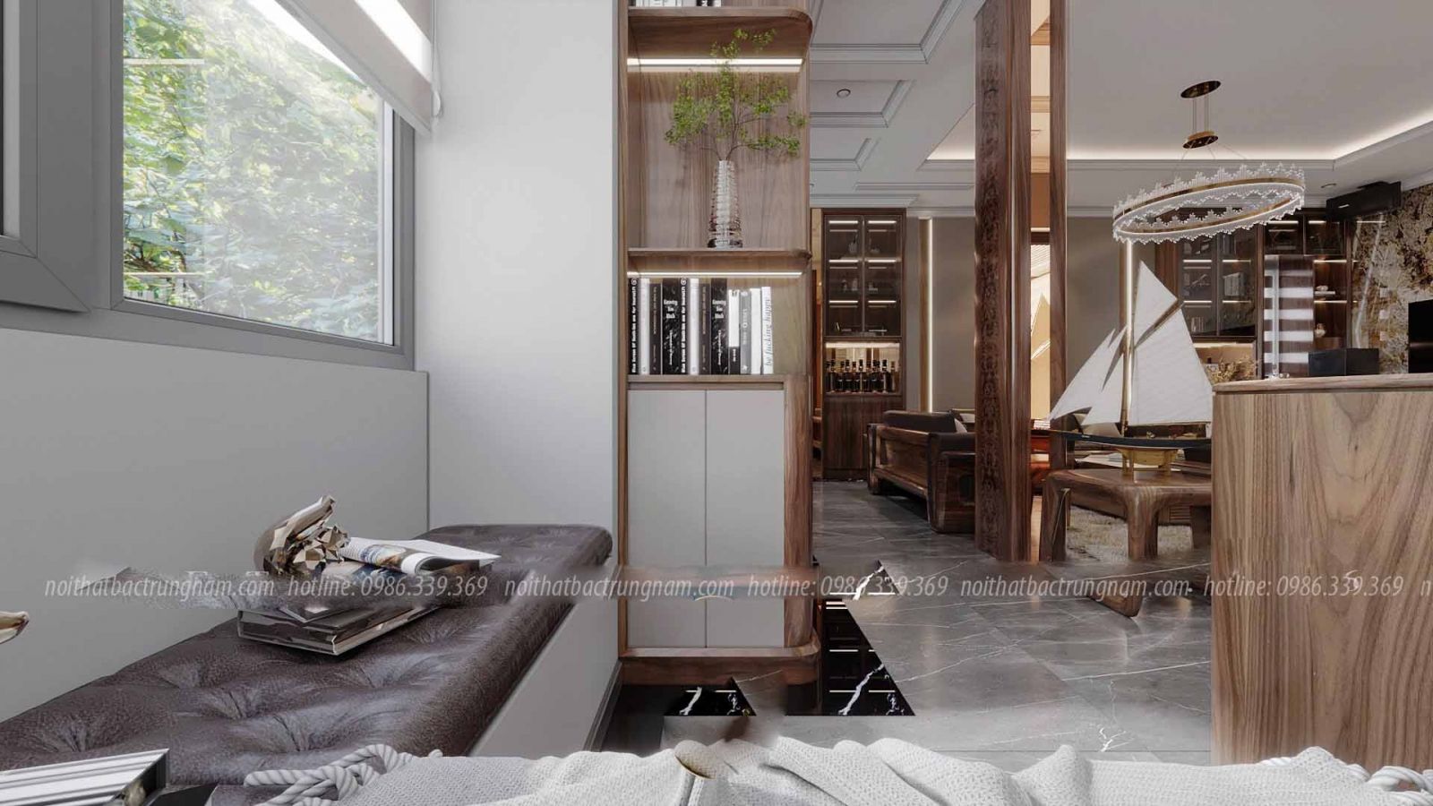 Thi công nội thất tân cổ điển gỗ óc chó CityLand Gò Vấp