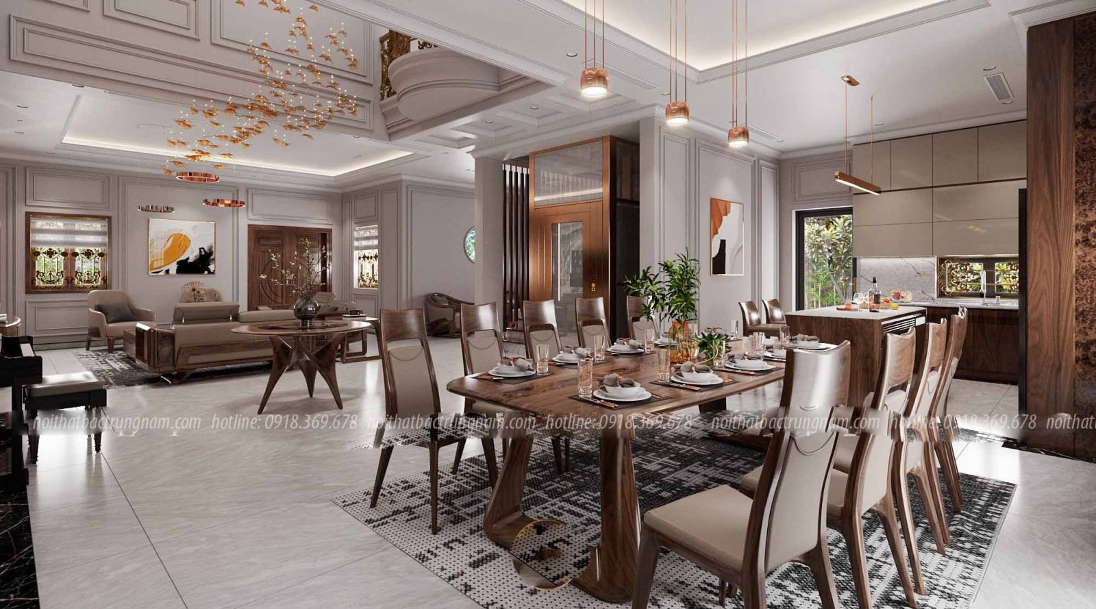 Thi công nội thất tân cổ điển gỗ óc chó CityLand Gò Vấp