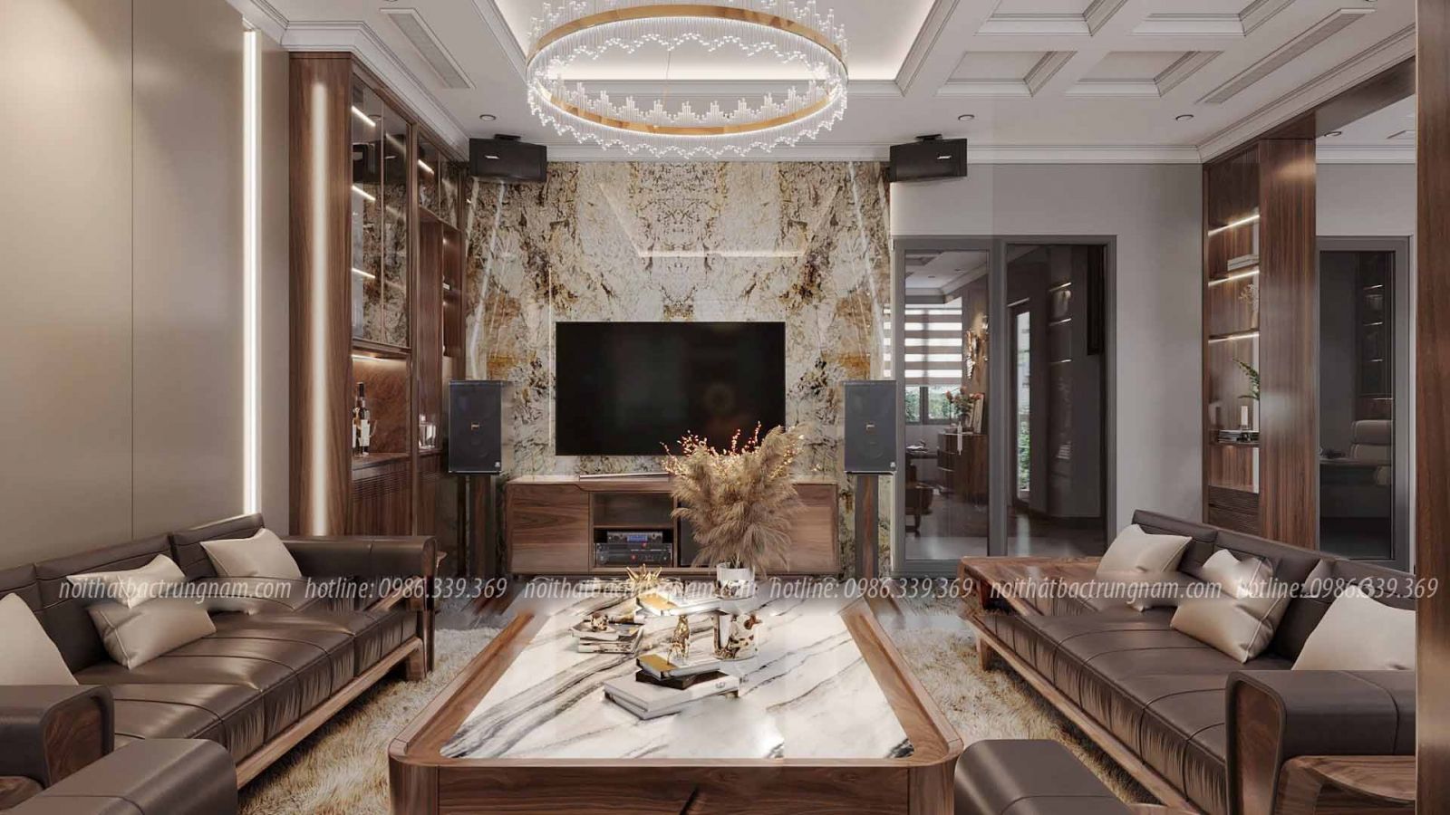 Thi công nội thất tân cổ điển gỗ óc chó CityLand Gò Vấp