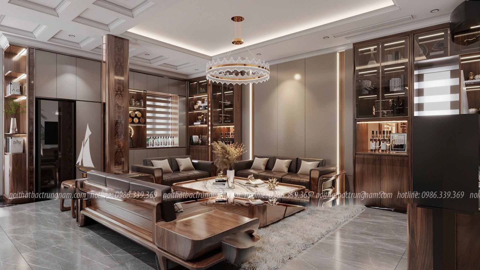 Thi công nội thất tân cổ điển gỗ óc chó CityLand Gò Vấp