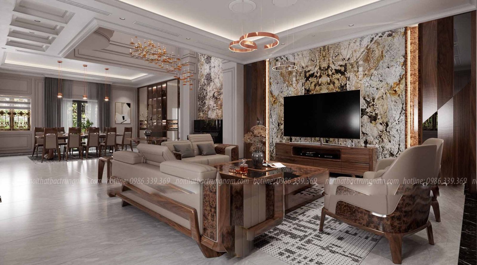 Thi công nội thất tân cổ điển gỗ óc chó CityLand Gò Vấp