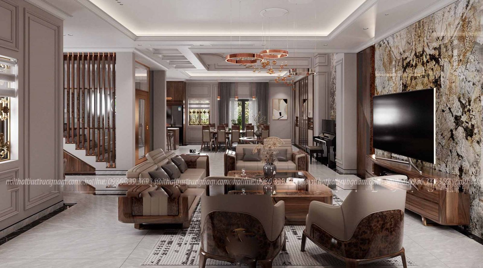 Thi công nội thất tân cổ điển gỗ óc chó CityLand Gò Vấp