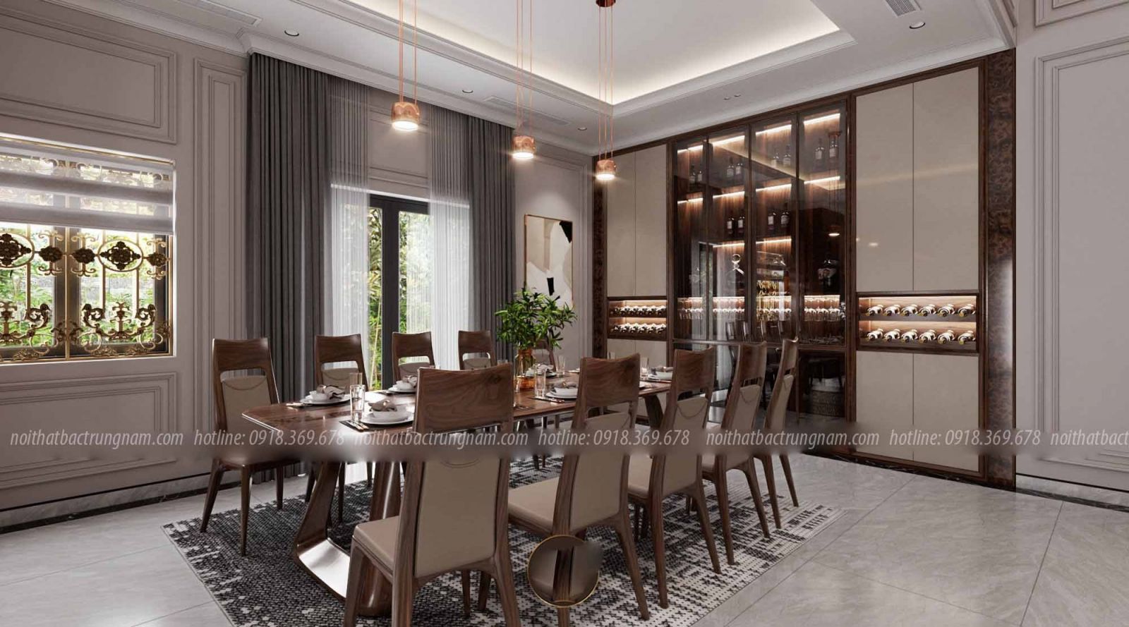 Thi công nội thất tân cổ điển gỗ óc chó CityLand Gò Vấp