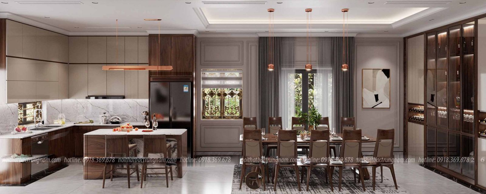 Thi công nội thất tân cổ điển gỗ óc chó CityLand Gò Vấp