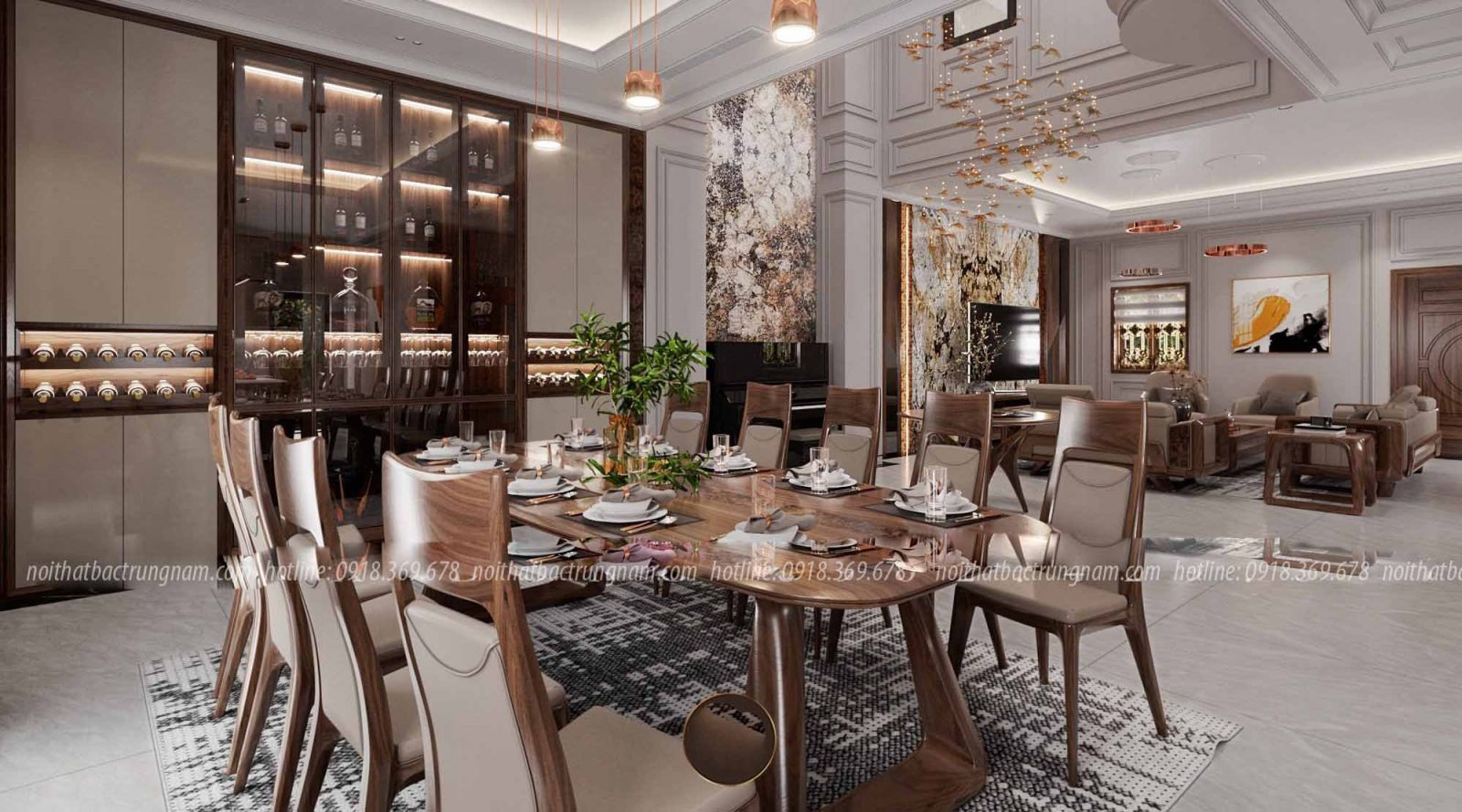 Thi công nội thất tân cổ điển gỗ óc chó CityLand Gò Vấp