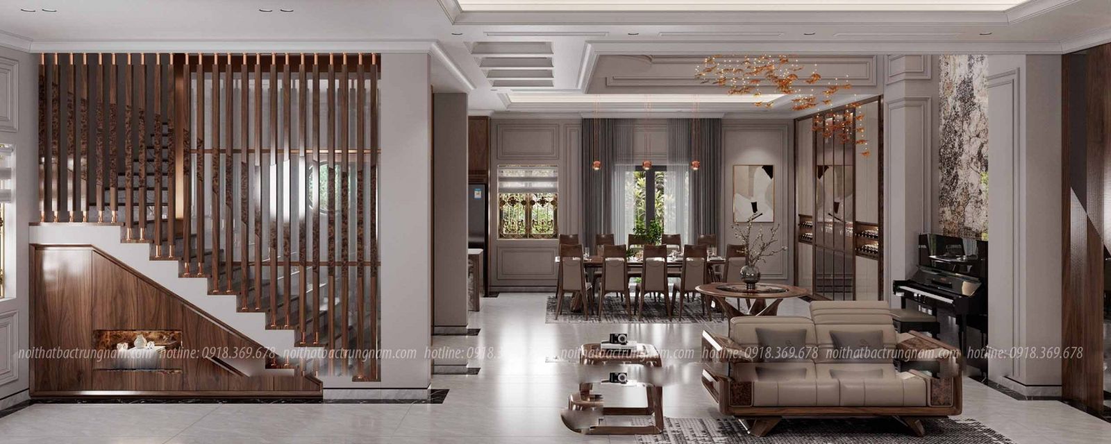 Thi công nội thất tân cổ điển gỗ óc chó CityLand Gò Vấp