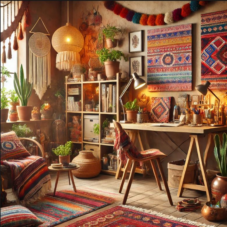 Góc làm việc Phong cách Bohemian màu sắc sặc sỡ