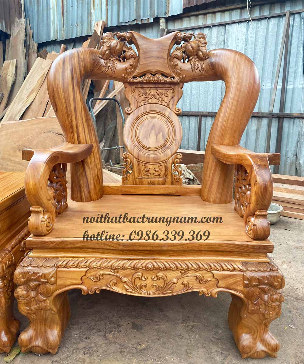 bộ salon gỗ gõ đỏ chạm nghê tay 16 BG06GD