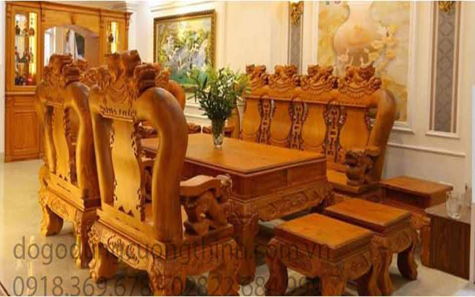 salon phòng khách gỗ gõ đỏ sang trọng