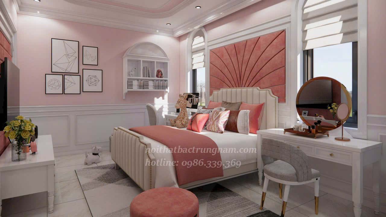Phòng ngủ màu hồng con gái