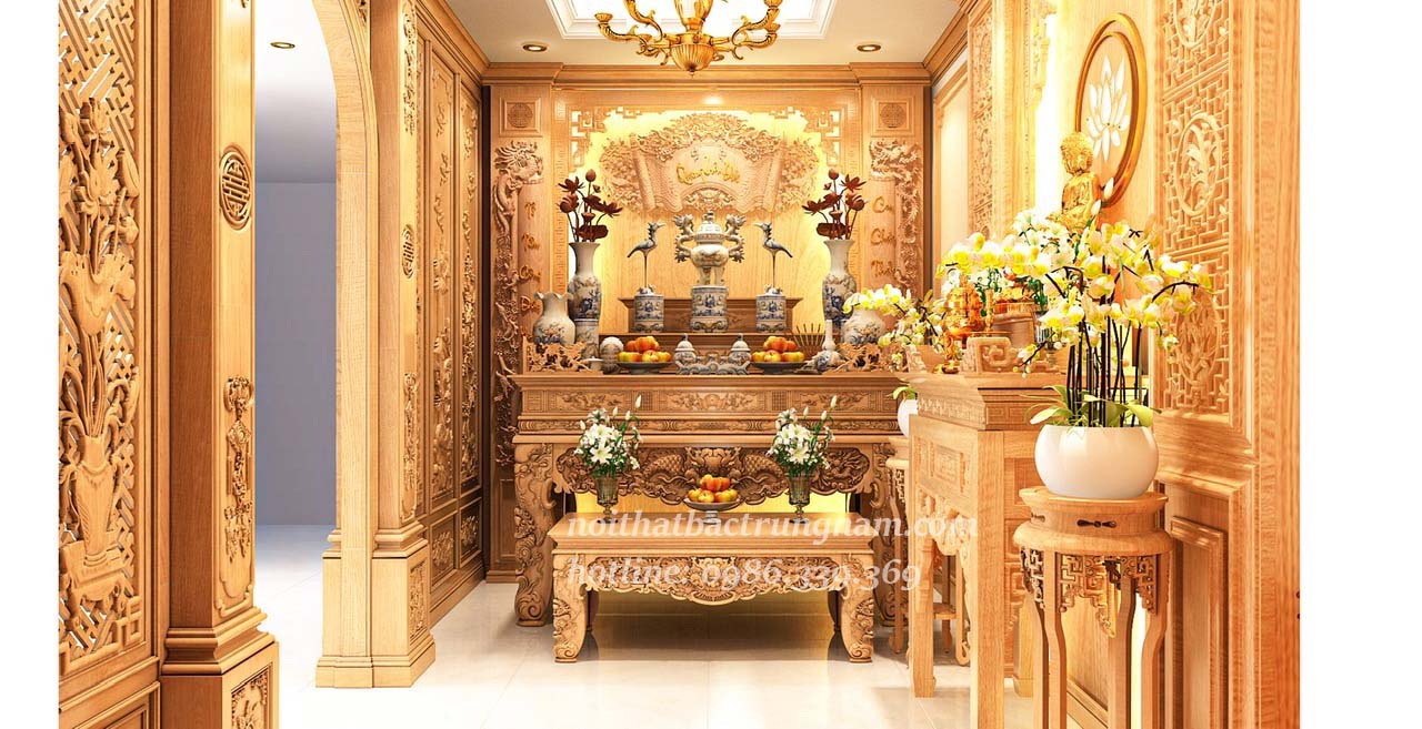 Thi công nội thất phòng thờ gỗ gõ đỏ nhà anh Thân Q12