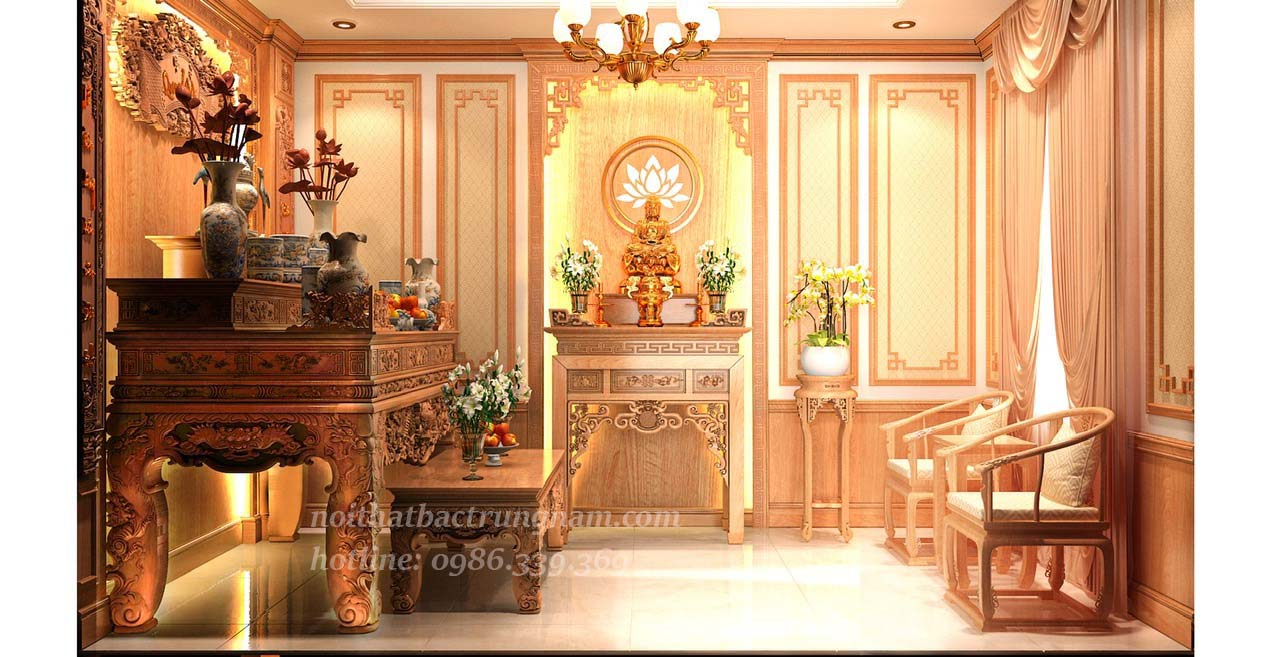 Thi công nội thất phòng thờ gỗ gõ đỏ nhà anh Thân Q12