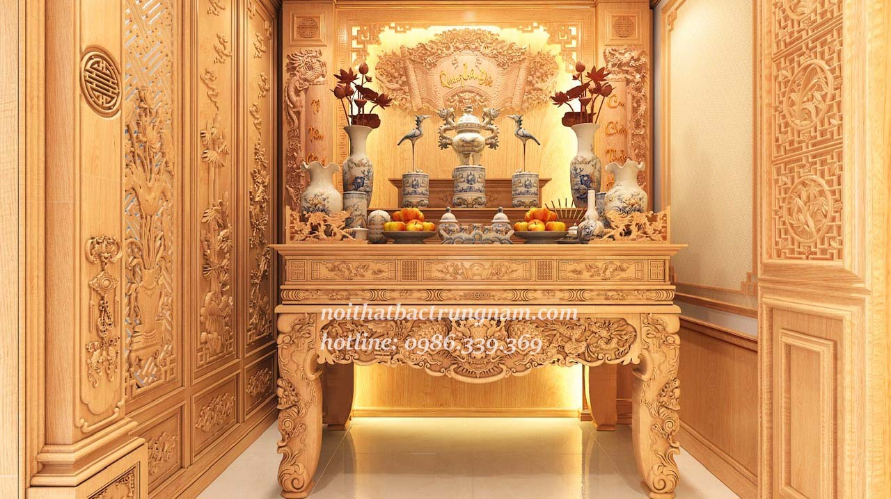 Thi công nội thất phòng thờ gỗ gõ đỏ nhà anh Thân Q12