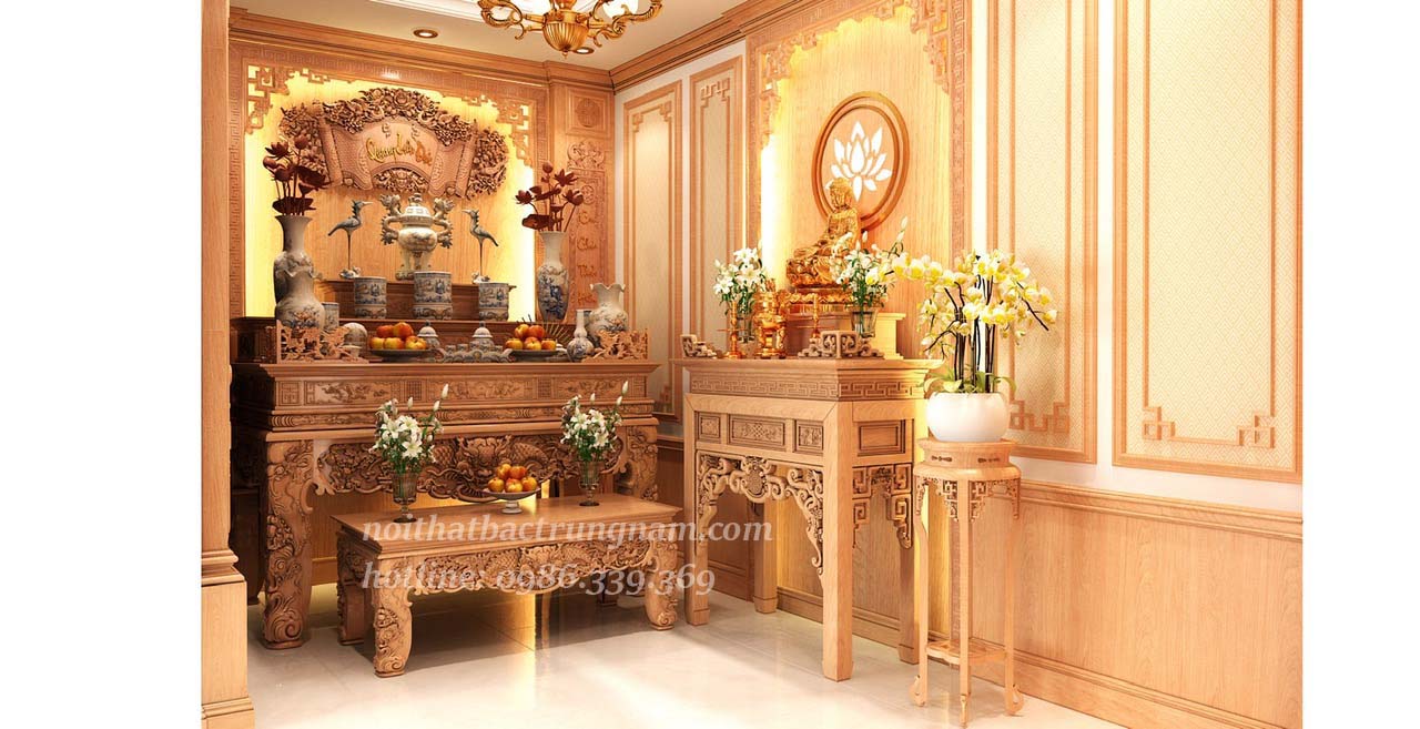 Thi công nội thất phòng thờ gỗ gõ đỏ nhà anh Thân Q12