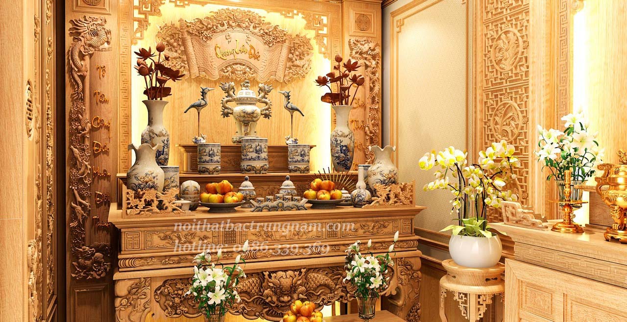 Thi công nội thất phòng thờ gỗ gõ đỏ nhà anh Thân Q12