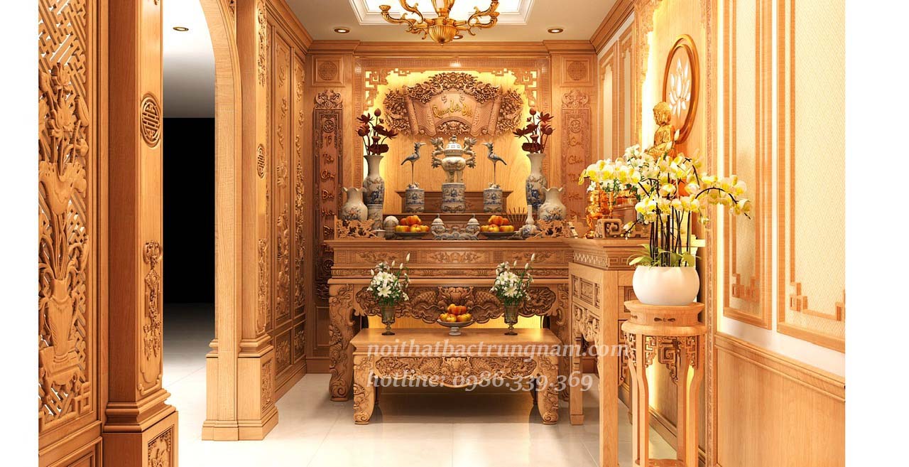 Thi công nội thất phòng thờ gỗ gõ đỏ nhà anh Thân Q12