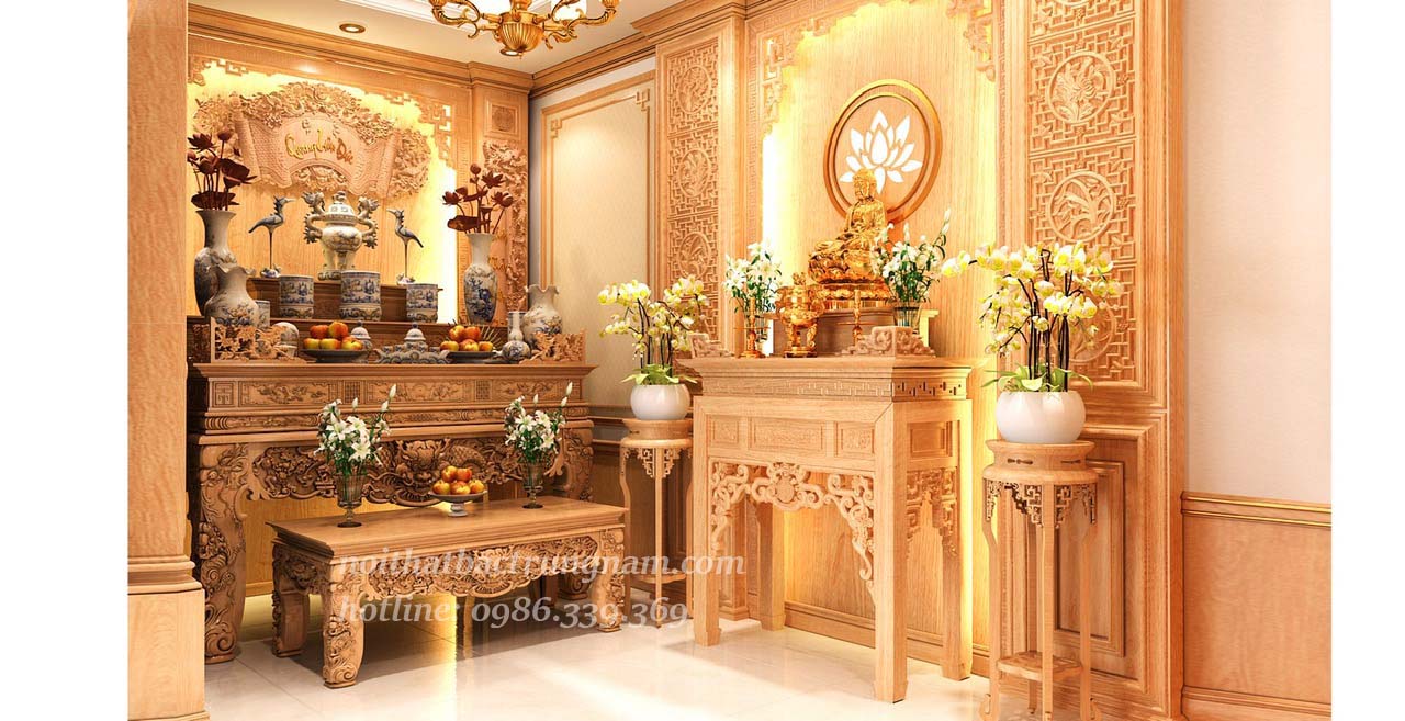 Thi công nội thất phòng thờ gỗ gõ đỏ nhà anh Thân Q12