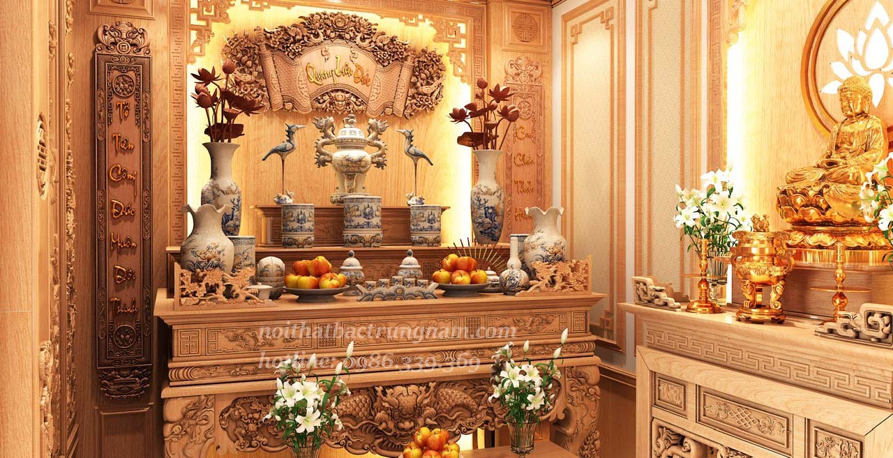 Thi công nội thất phòng thờ gỗ gõ đỏ nhà anh Thân Q12
