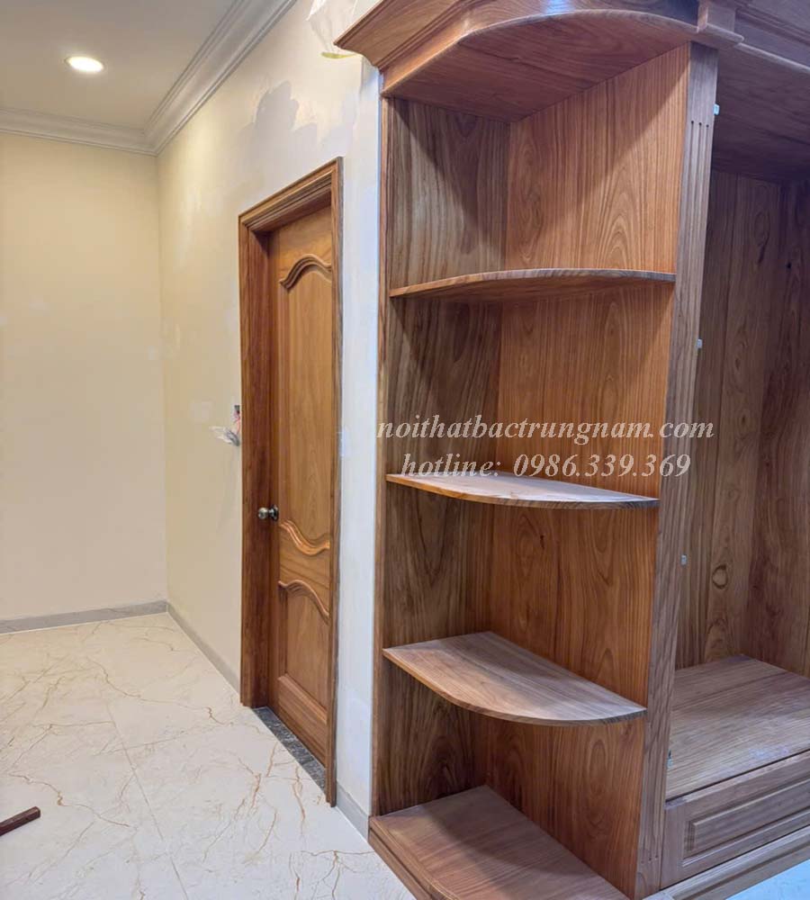Tủ áo tân cổ điển gỗ gõ đỏ sát trần TA18