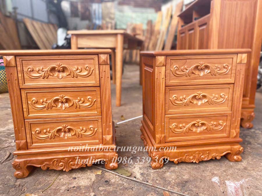 Tủ Đầu Giường Tân Cổ Điển Gỗ Gõ Đỏ TAB02