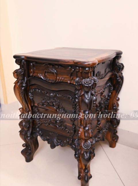 Tủ đầu giường cổ điển gỗ mun sọc quý hiếm đẳng cấp hoàng gia TAB01